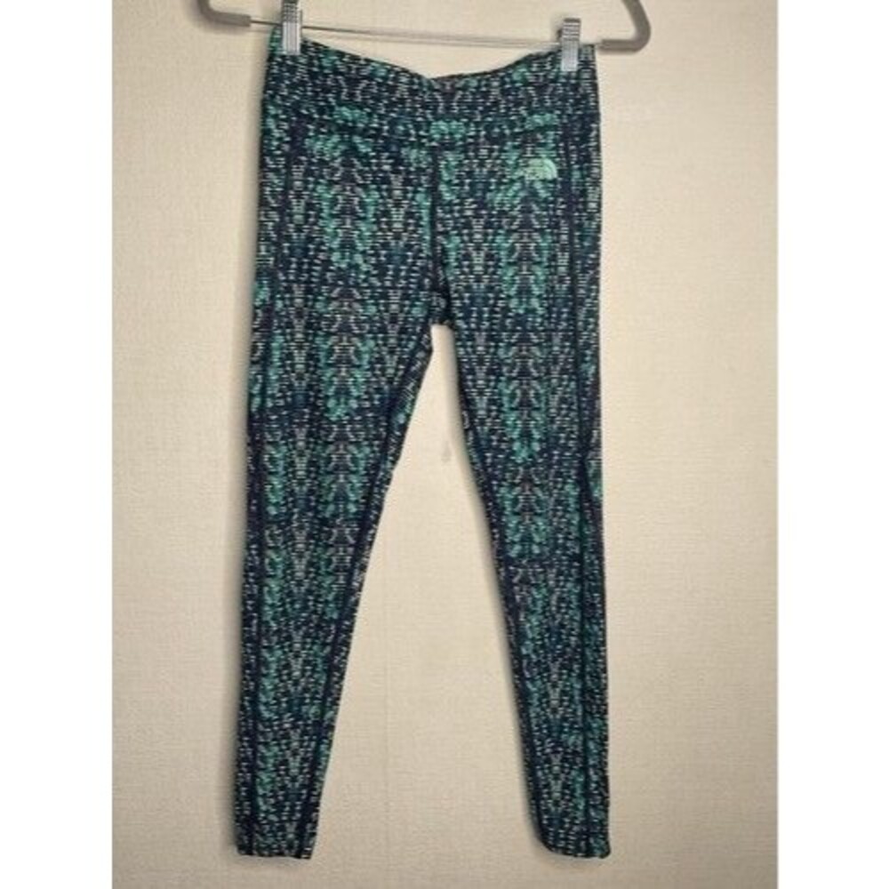 The North Face‎ Spotted Multi Color Aqua Green Athletic Leggins Women Size SP